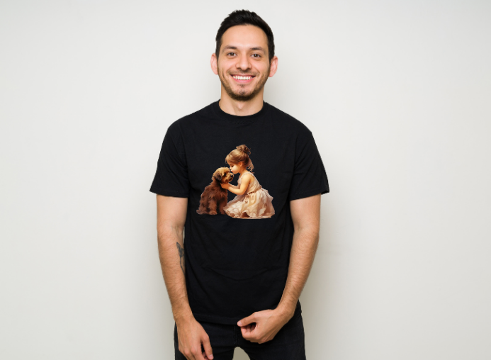 Girls-Guys -  Little Girl and Her Dog  - Short Sleeve T-Shirt-66