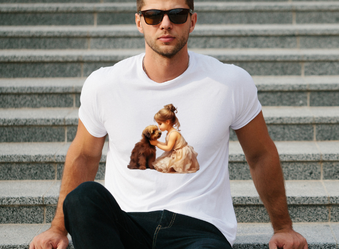 Girls-Guys -  Little Girl and Her Dog  - Short Sleeve T-Shirt-66