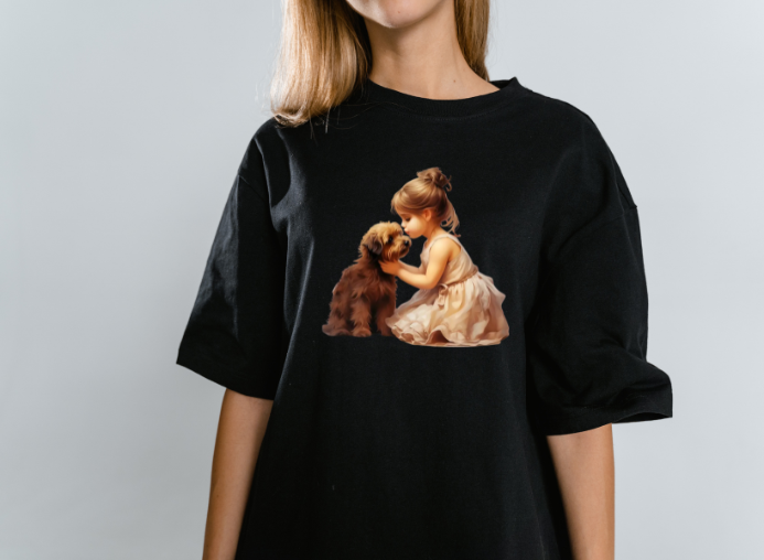 Girls-Guys -  Little Girl and Her Dog  - Short Sleeve T-Shirt-66