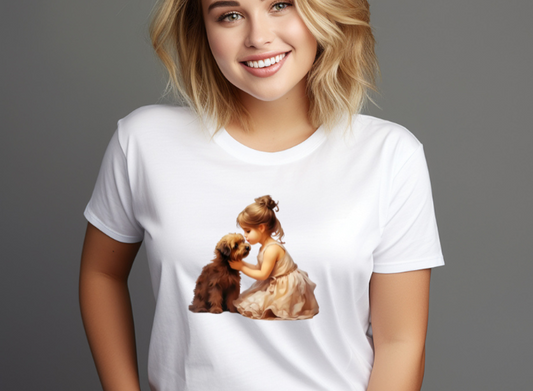 Girls-Guys -  Little Girl and Her Dog  - Short Sleeve T-Shirt-66